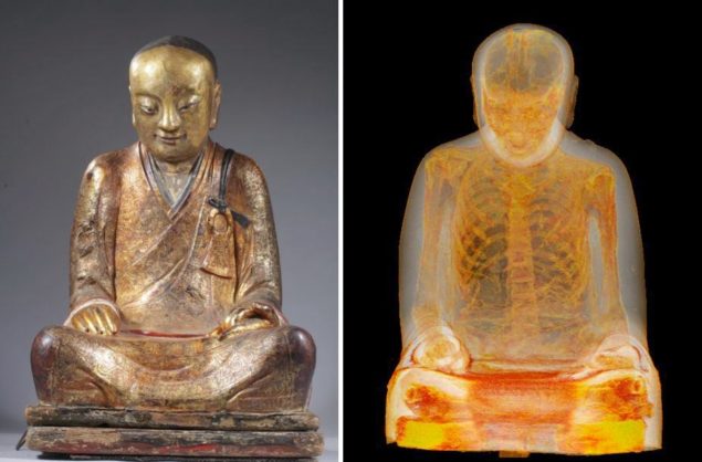 Мумия монаха внутри статуи Будды
