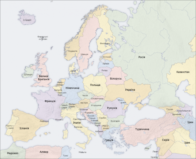 Політична карта Європи. Автори – San Jose (map), j.budissin (Julian Nitzsche) (translation) (2007).